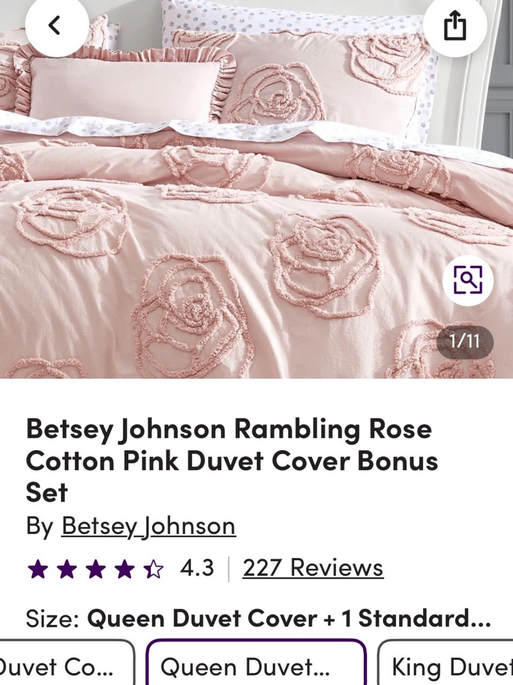 Betsey Johnson Pale Pink Rose Appliqué Comforter/duvet cover Set - Picture 2 of 11